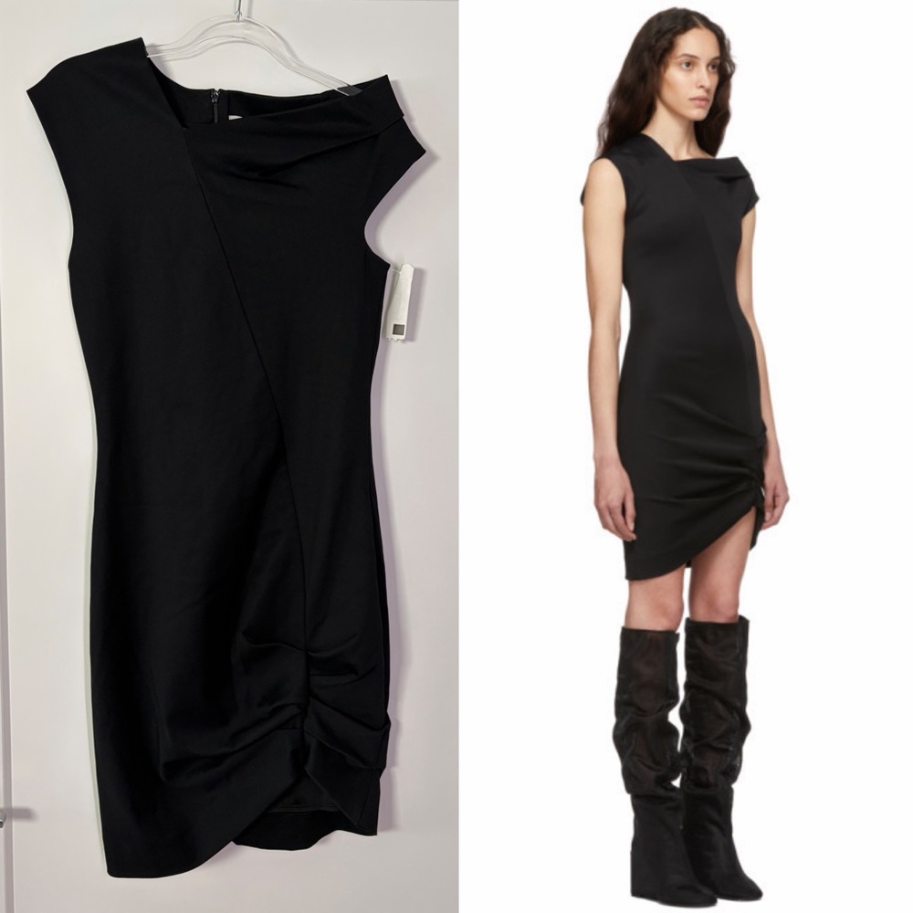 Helmut Lang Black Front Drape Dress Asymmetrical Cocktail Wedding Guest